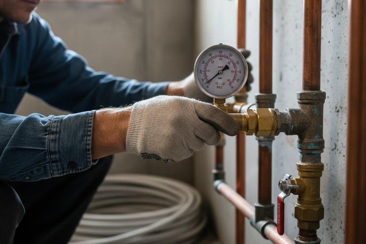 Pressure testing a repaired line during Water Line Repair in Goodrich